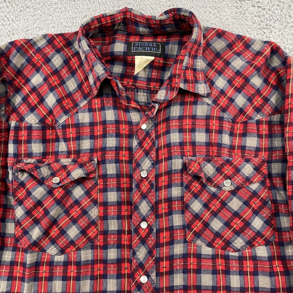 SIerra Pacific Pearl Snap Button Western Shirt Mens XL Plaid Red & Grey